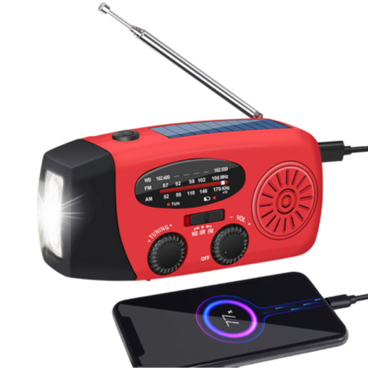 Nödradio 2000 mAh – AM/FM, Solcell & Powerbank