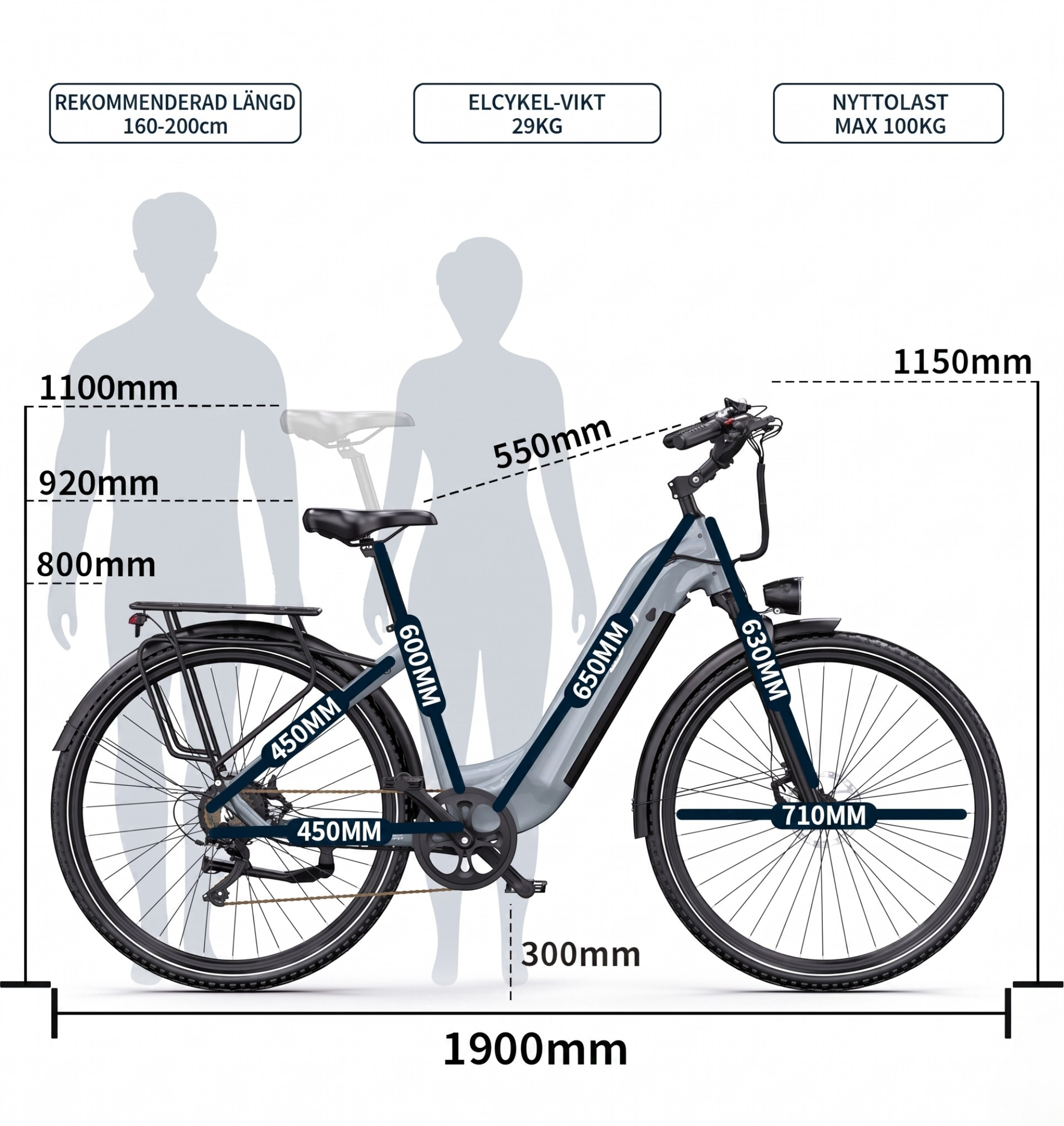 OneSport OT05 Pro – Premium-elcykel med extrem räckvidd och naturlig körkänsla BlåGrå
