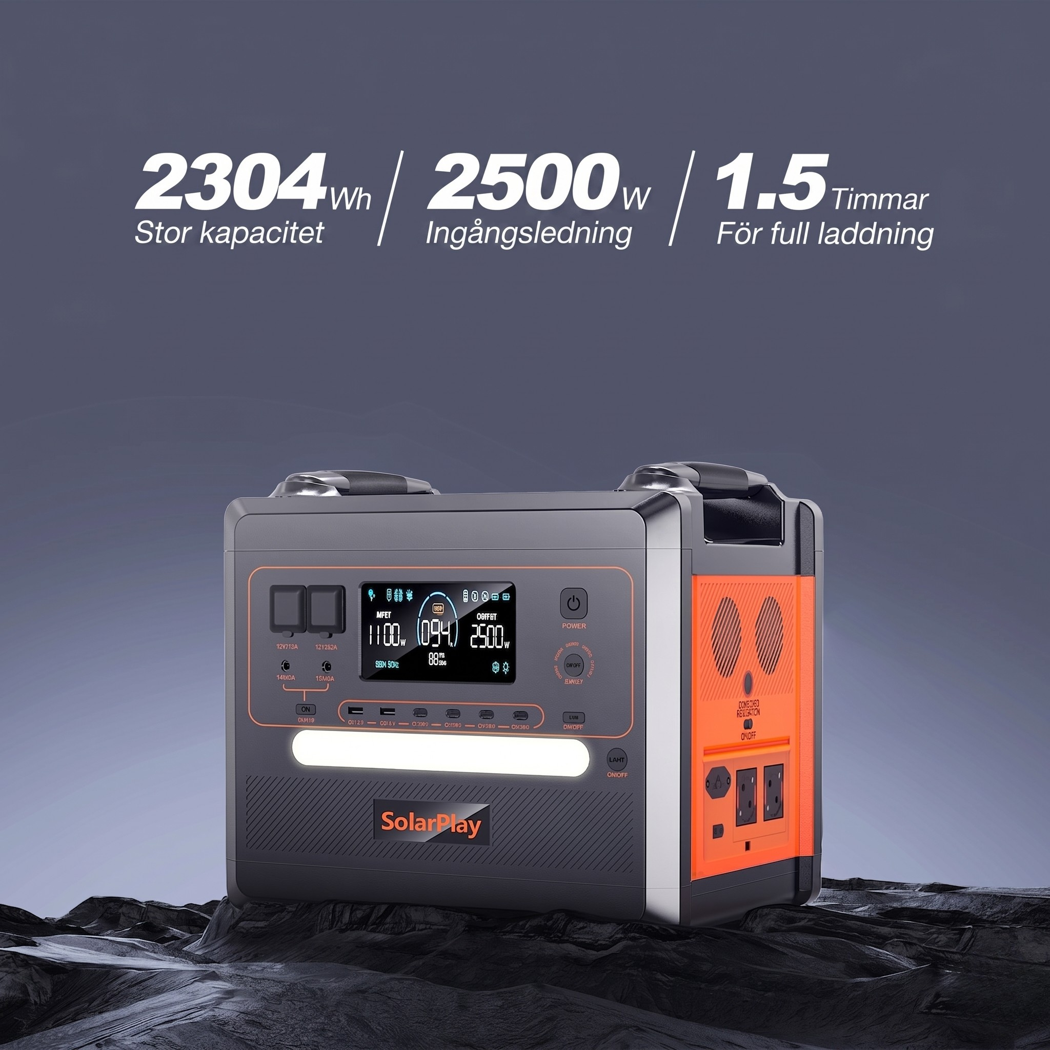 SolarPlay Q2402M – Ultralätt och högkapacitativ bärbar powerstation för hembackup och äventyr.
