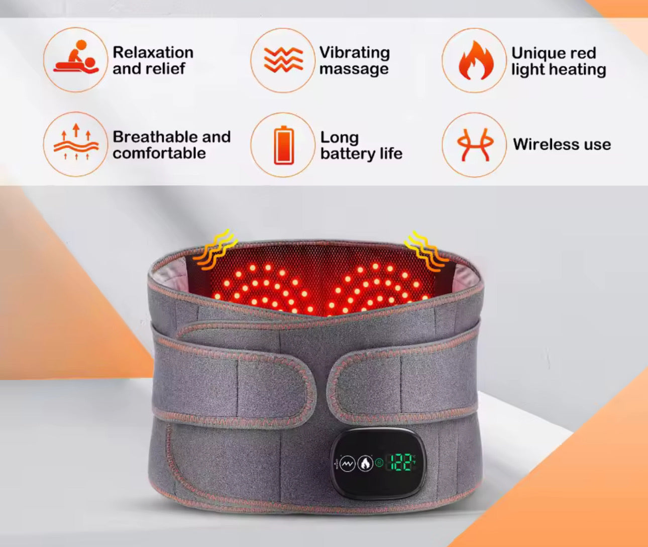 Ryggbälte med värme rödljus IR/LED & massage