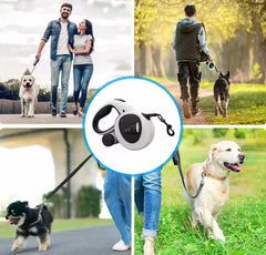 Automatiskt Hundkoppel med LED-lampa - Inbyggd avfallspåsehållare