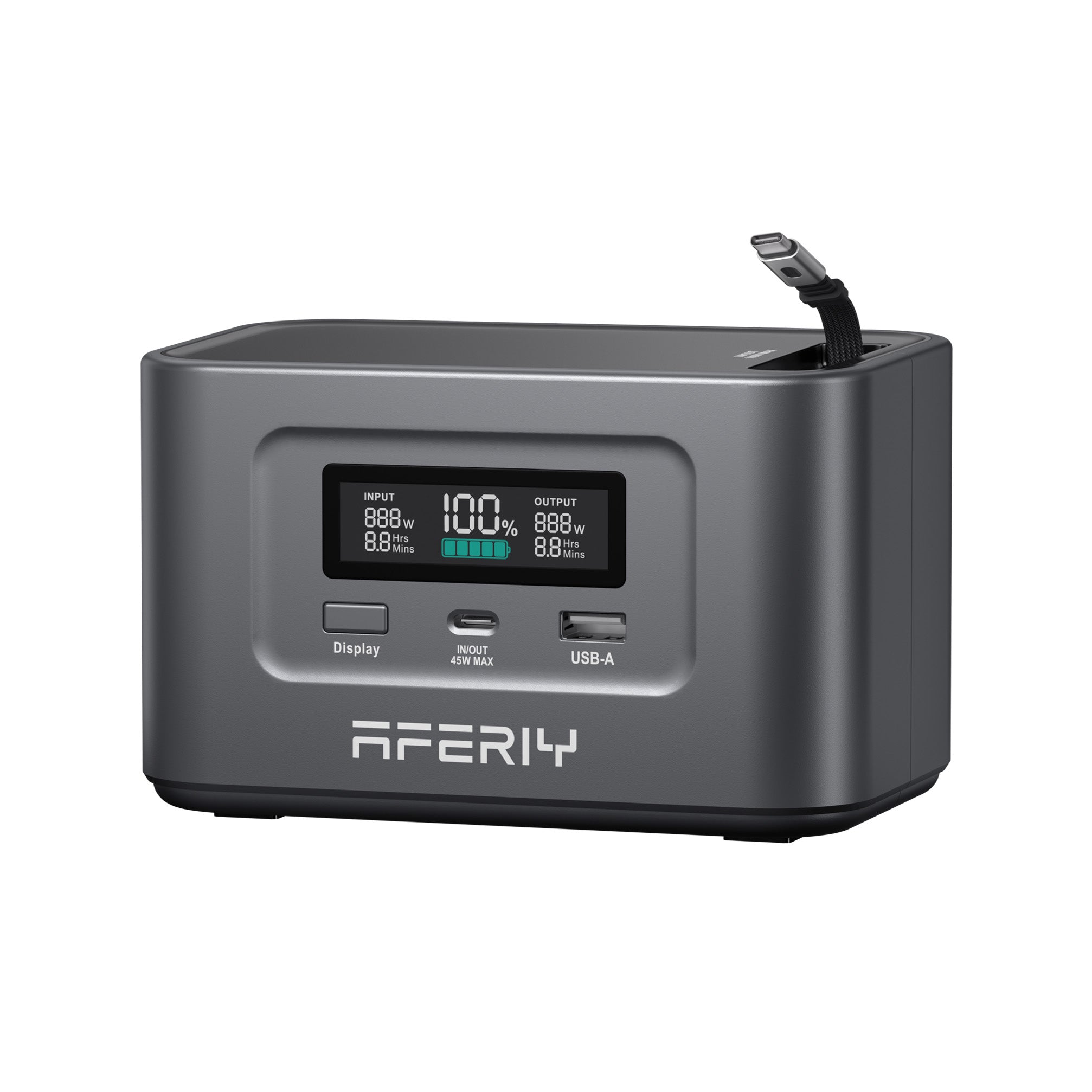AFERIY Nano100 – Ultralätt, flyggodkänd mini-powerstation med integrerad USB-C-kabel. 100W