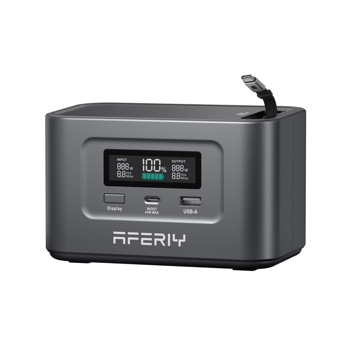 AFERIY Nano100 – Ultralätt, flyggodkänd mini-powerstation med integrerad USB-C-kabel. 100W