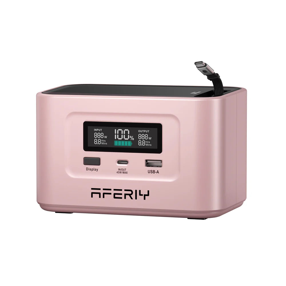 AFERIY Nano100 – Ultralätt, flyggodkänd mini-powerstation med integrerad USB-C-kabel. 100W