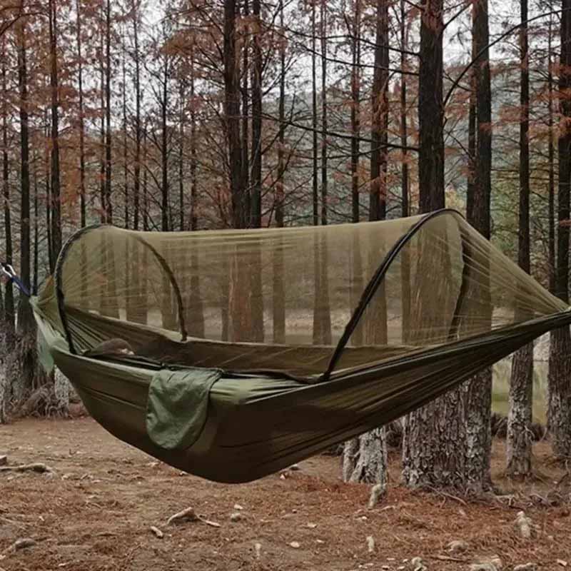 Campinghängmatta med myggnät – Lätt och slitstark i 70D nylon