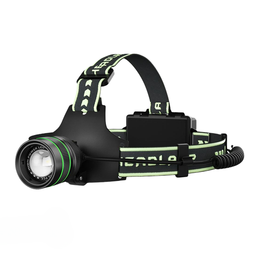 Extremt kraftfull pannlampa med 10 000 lumen + powerbank