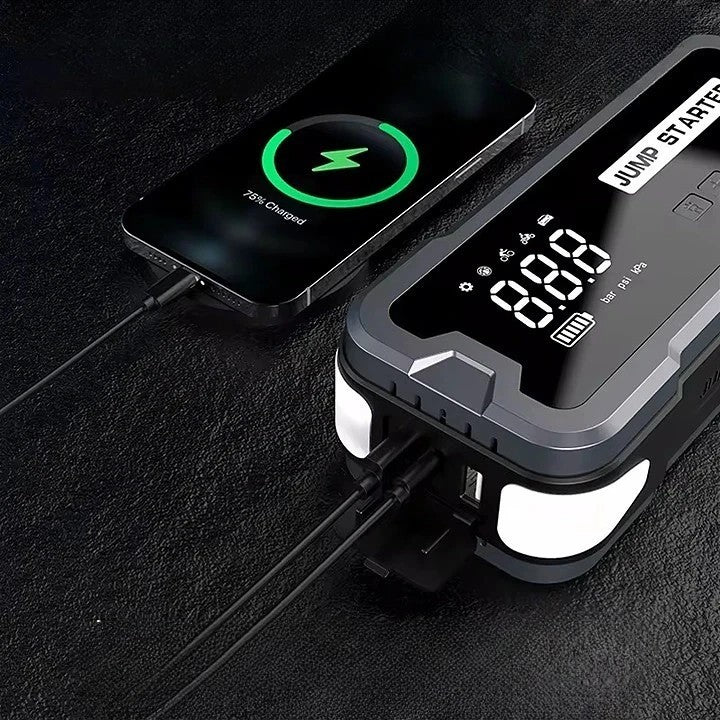 Multifunktionell Starthjälp, Powerbank 24000mAh, Kompressor och Ficklampa