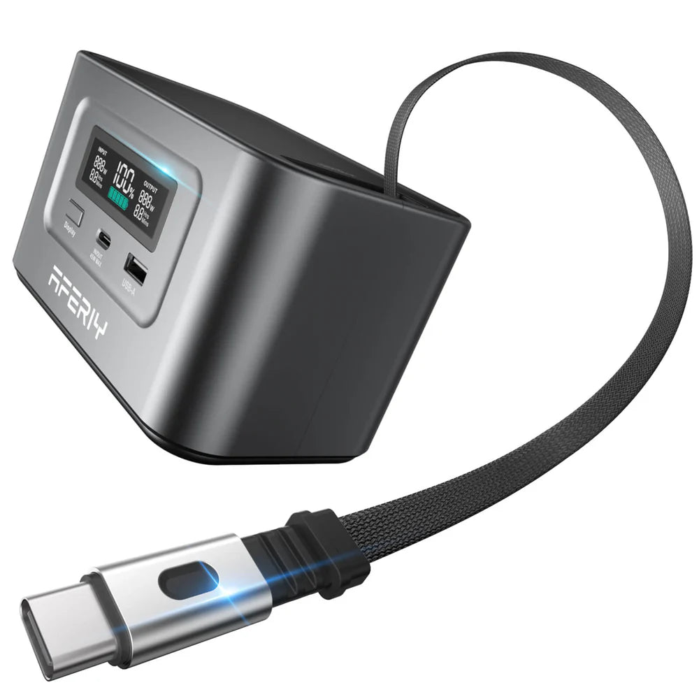 AFERIY Nano100 – Ultralätt, flyggodkänd mini-powerstation med integrerad USB-C-kabel. 100W