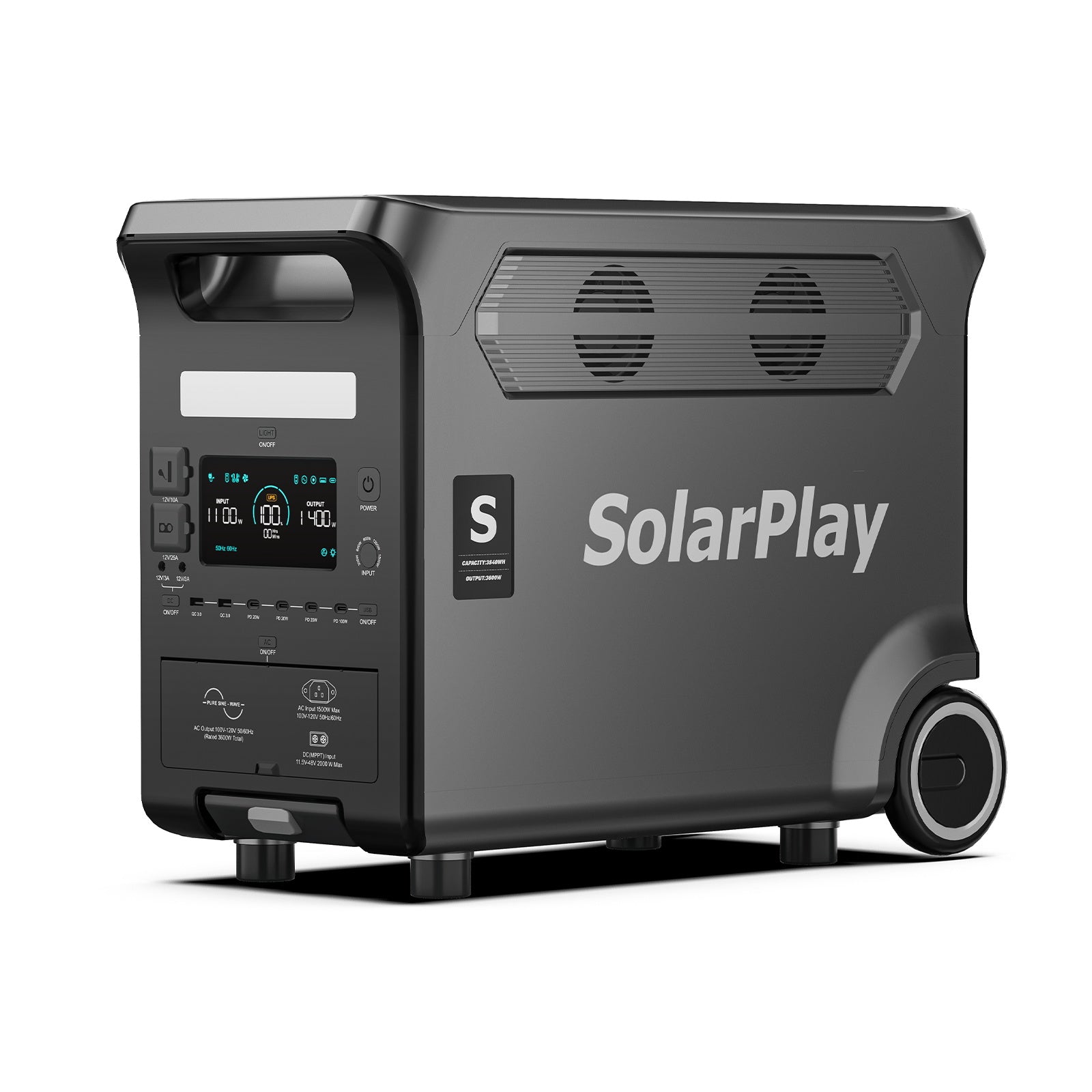SolarPlay Q3600 – Ultrakraftfull powerstation med hjul för helhus-backup, husbilar och tunga maskiner.
