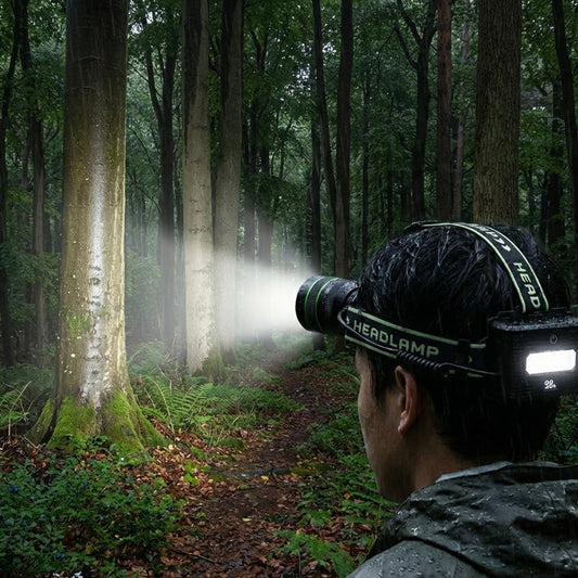 Extremt kraftfull pannlampa med 10 000 lumen + powerbank